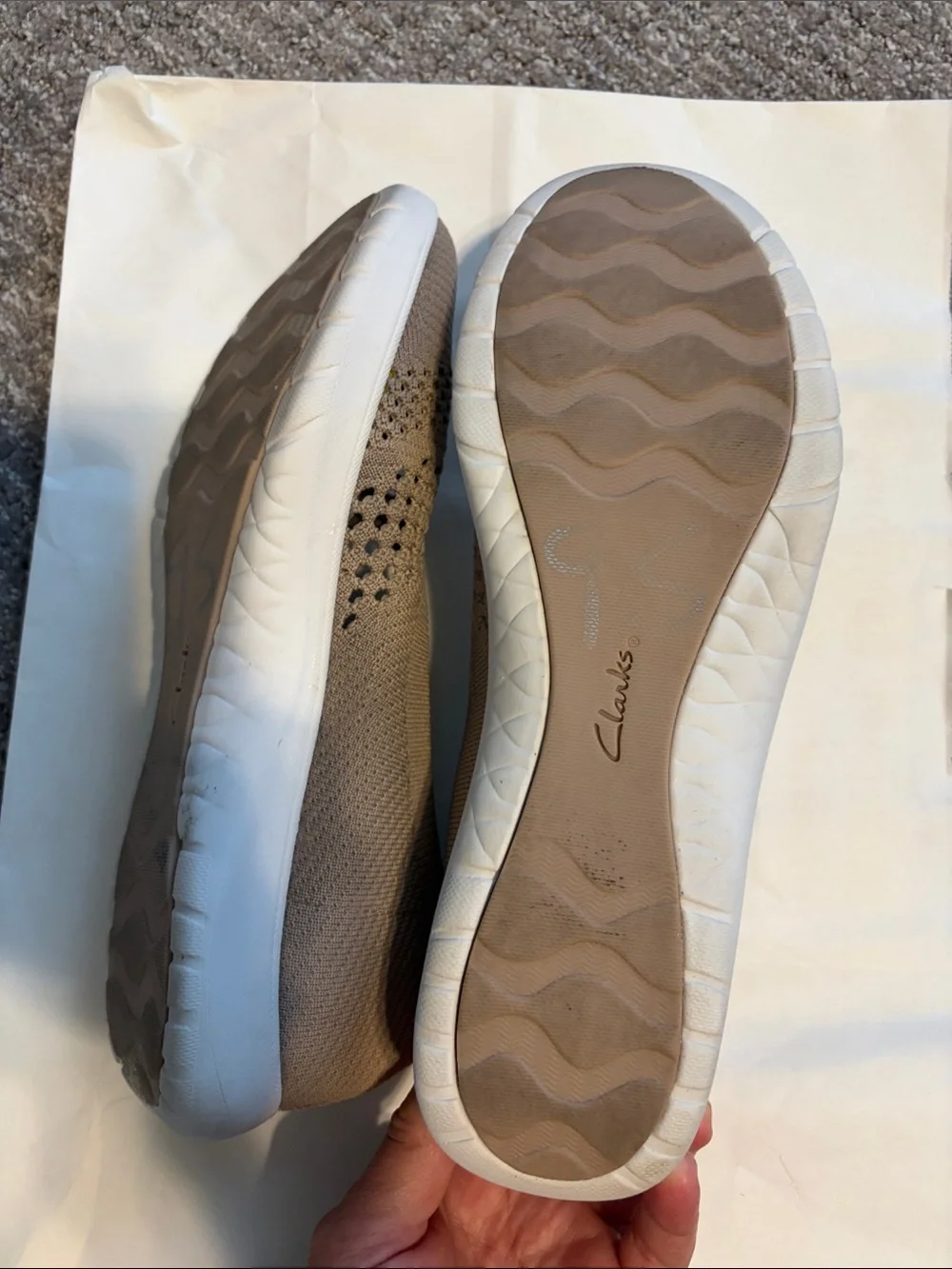 Clarks Women's Taupe Knit Slip-On Flats